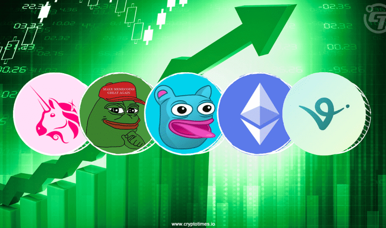 Top 5 Crypto Gainers of the Day: Virtuals, PEPE, Brett, UNI, ETH