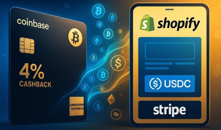 Coinbase Amex Launch 4% BTC Card; Stripe, USDC Join Shopify