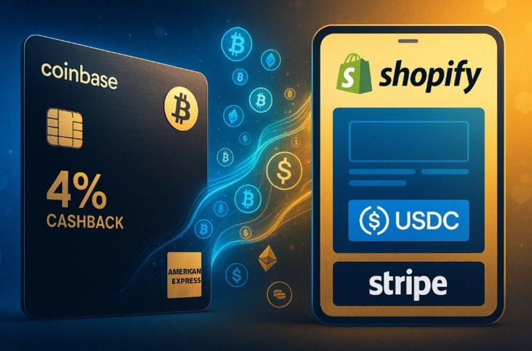 Coinbase Amex Launch 4% BTC Card; Stripe, USDC Join Shopify