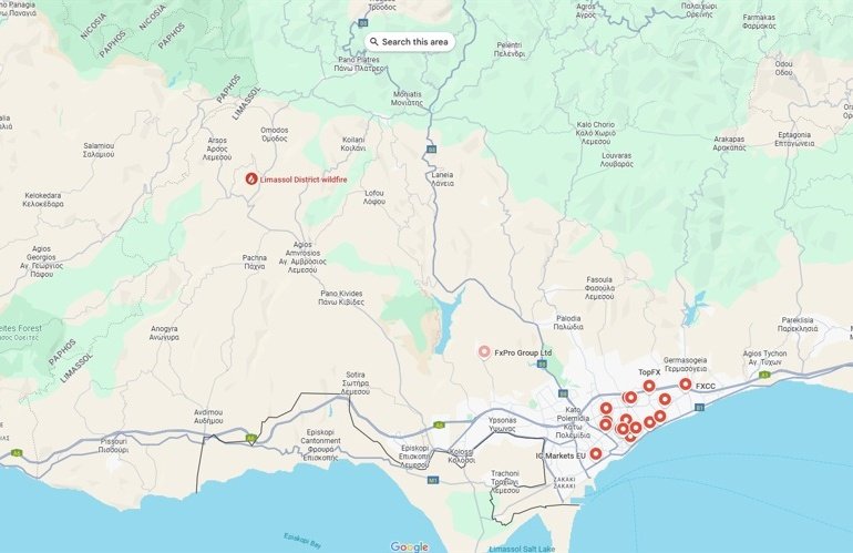 Cyprus Wildfire Engulfs Many Regions, but Still Far from CFDs Brokers’ Base in Limassol