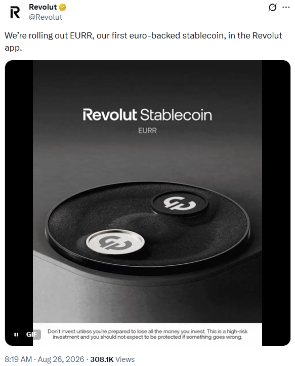 EURR Stablecoin Goes Live in Europe | Source: Revolut
