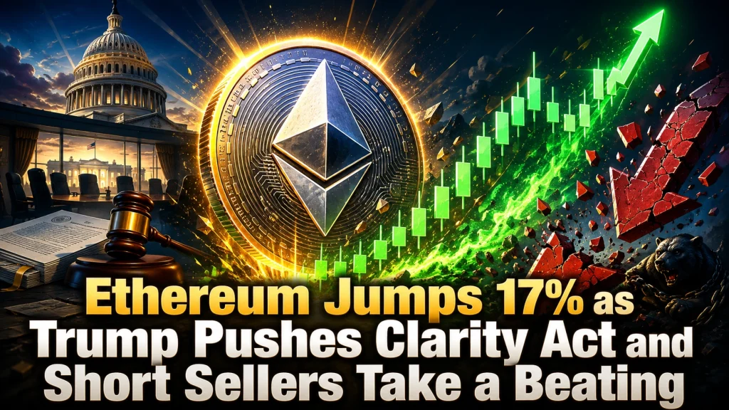Ethereum Jumps 17% as Trump Pushes Clarity Act and Short Sellers Take a Beating Ethereum Jumps 17% as Trump Pushes Clarity Act and Short Sellers Take a Beating