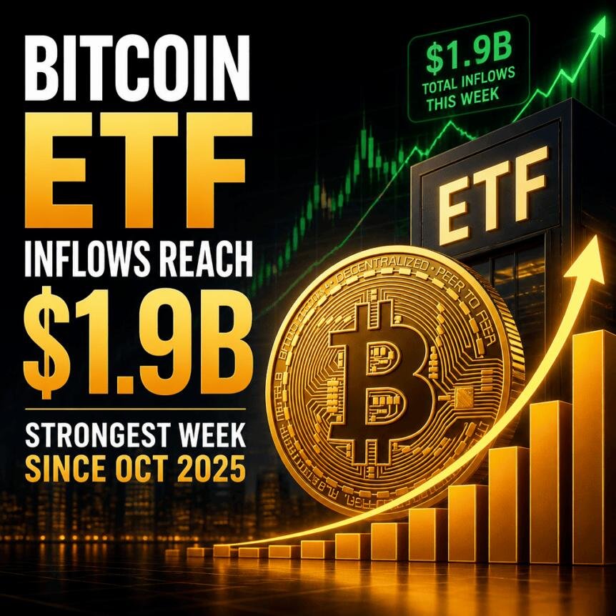 Bitcoin Etf Inflows Reach $1.9b, Strongest Week Since Oct 2025