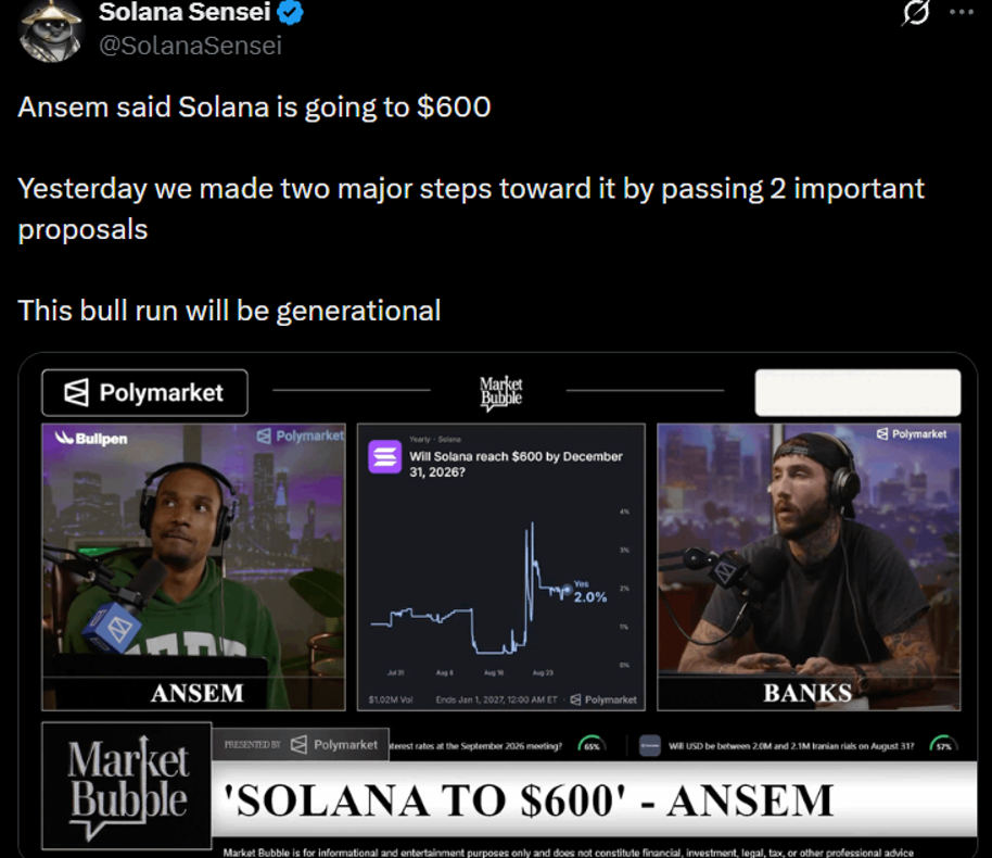 Solana Price Prediction by Ansem | Source: Solana Sensei