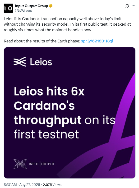 Cardano Leios Testnet Update | Source: Input Output Group