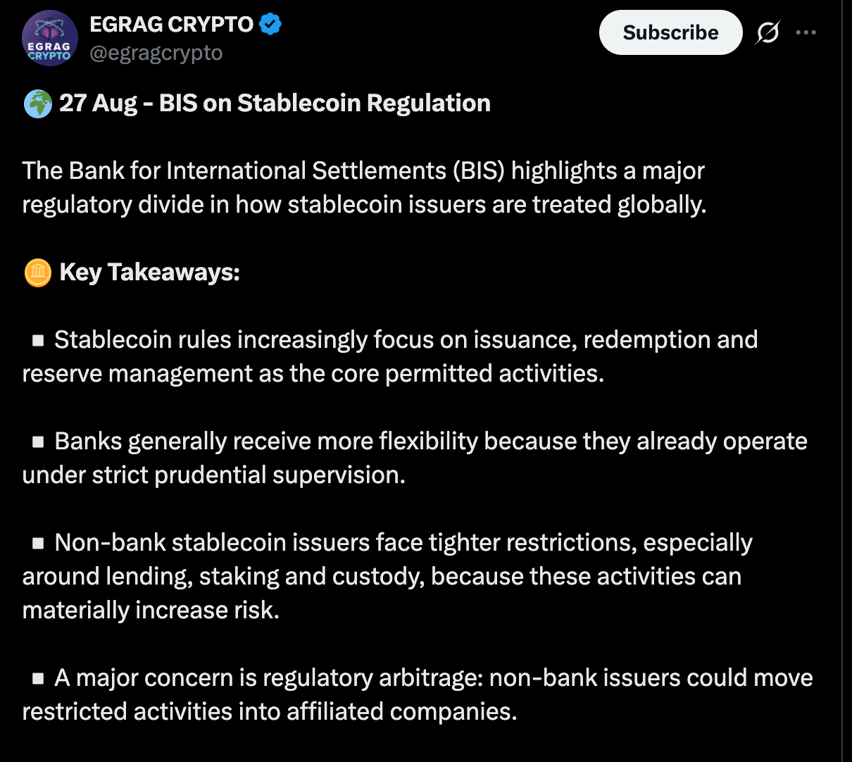 BIS highlights impact on stablecoin news | Source: X