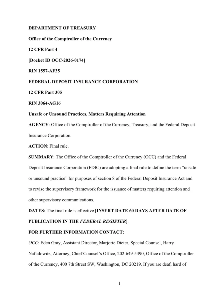 OCC, FDIC Tighten Definition of Unsafe Bank Practices, Limiting Leeway to Pressure Crypto Firms OCC, FDIC Tighten Definition of Unsafe Bank Practices, Limiting Leeway to Pressure Crypto Firms