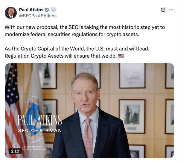 US SEC Proposes New Crypto Regulation Framework | Source: X