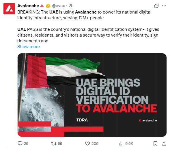 Avalanche (AVAX) to Power UAE Infrastructure | Source: Avalanche