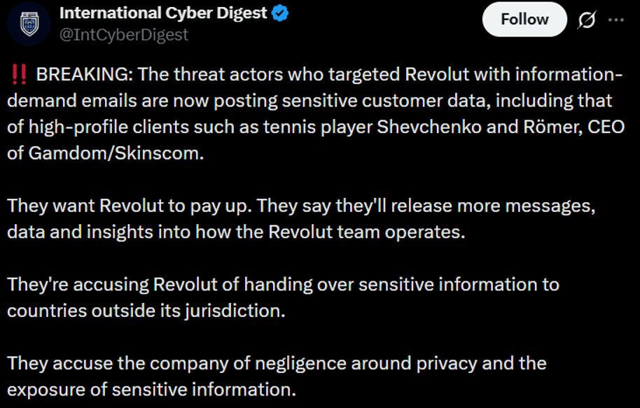 Crypto News: Revolut Hack Update | Source: International Cyber Digest