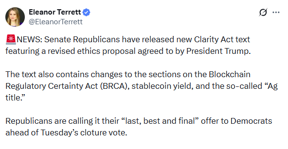 CLARITY Act Update | Source: X