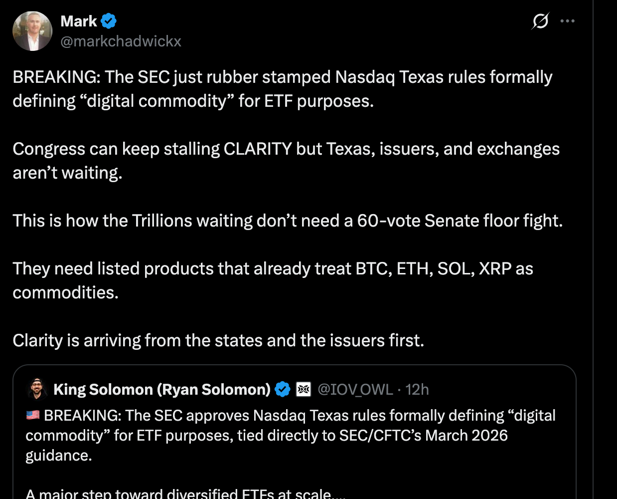 Crypto News: US SEC Approves Nasdaq Texas Rules | Source: X