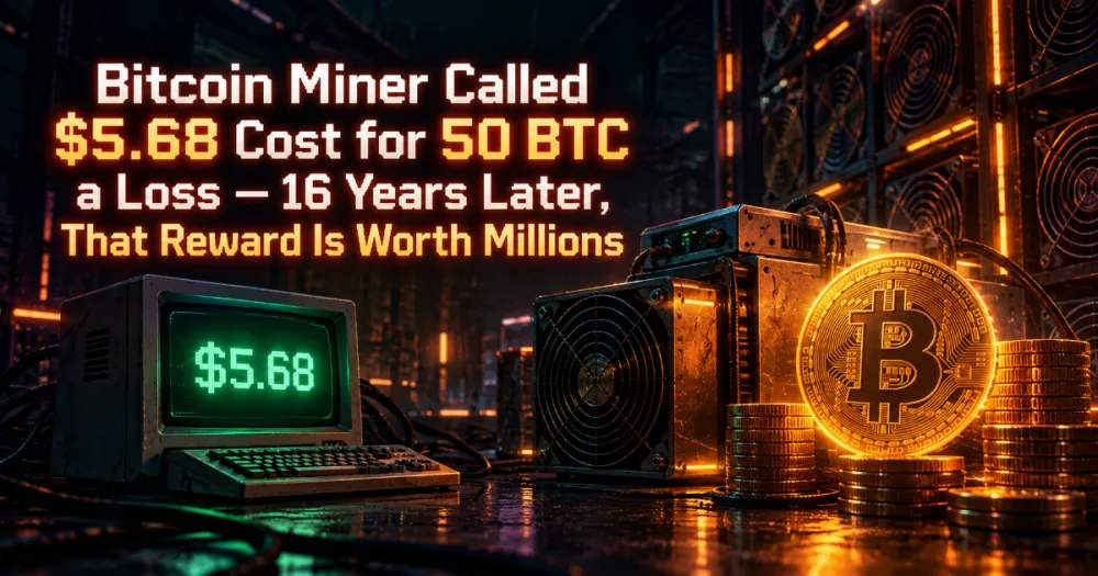 Bitcoin Miner Called $5.68 Cost for 50 BTC a Loss — 16 Years Later, That Reward Is Worth Millions Bitcoin Miner Called $5.68 Cost for 50 BTC a Loss — 16 Years Later, That Reward Is Worth Millions