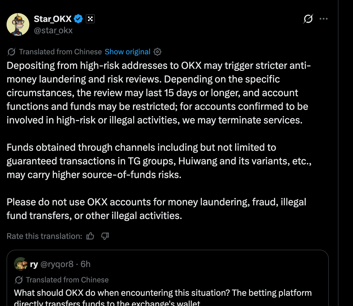 Crypto News: OKX CEO Warns of High-Risk Transfers | Source: X