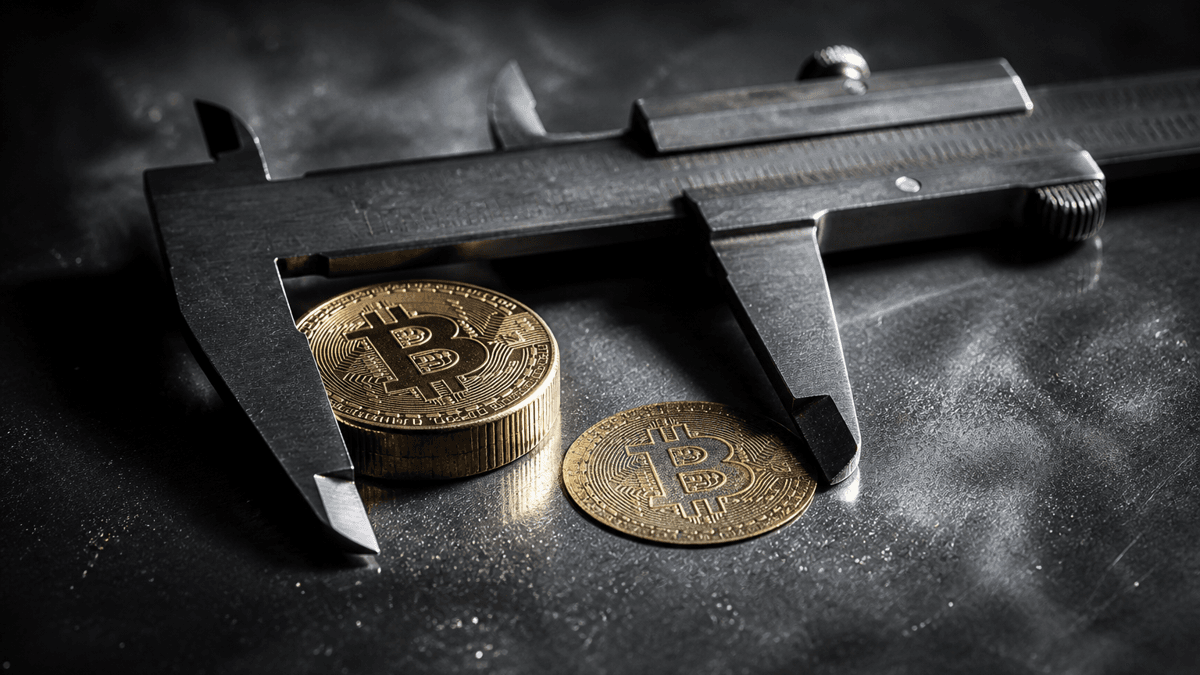 Steel calipers gripping a thick coin, with a strikingly thin coin of the same diameter lying next to it