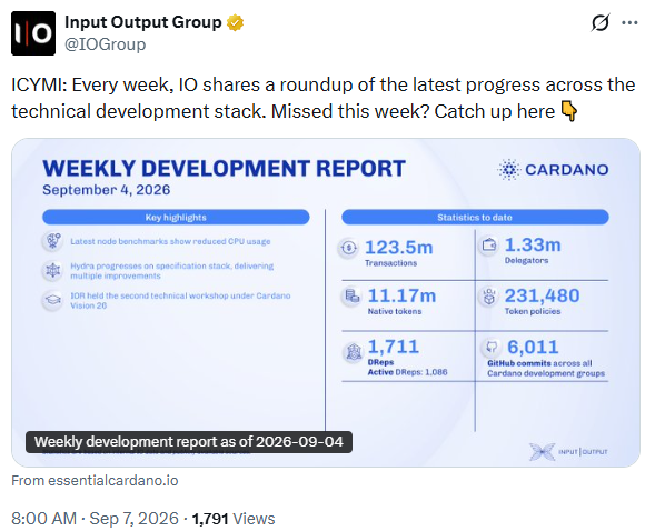 Cardano Development Report | Source: Input Output Group