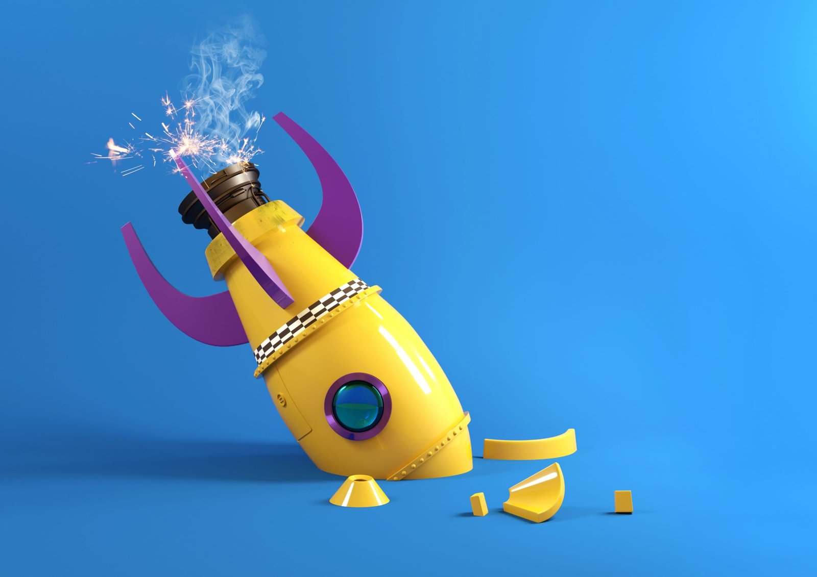 A,Retro,Toy,Rocket,Crashing,Back,To,The,Ground,And