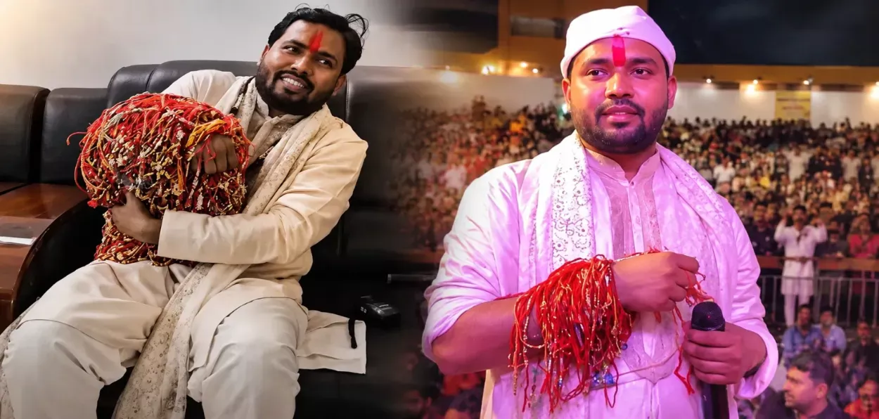 Khan Sir alias Faizal Khan with 15,000 rakhis (Social Media) Khan Sir alias Faizal Khan with 15,000 rakhis (Social Media)